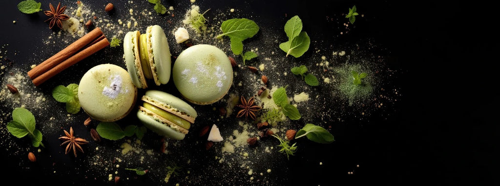 MACARONS COM BAUNILHA E PISTACHE